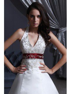 Satin Halter Chapel Train A-Line Wedding Dress