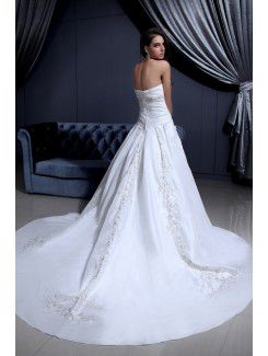 Satin Sweetheart Chapel Train A-Line Wedding Dress with Embroidered Beading Ruffle