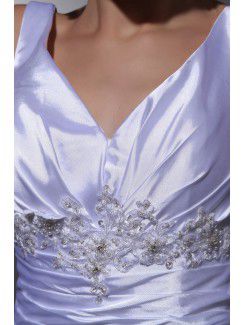 Satin V-Neck Chapel Train A-Line Wedding Dress with Beading