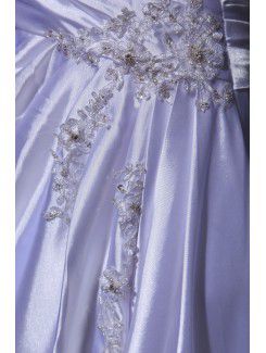 Satin V-Neck Chapel Train A-Line Wedding Dress with Beading