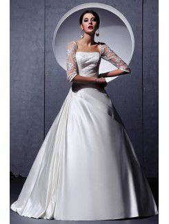 Satin Square Sweep Train Ball Gown Wedding Dress