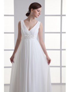 Chiffon V-Neckline Empire line Floor Length Bead Wedding Dress