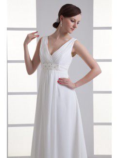 Chiffon V-Neckline Empire line Floor Length Bead Wedding Dress