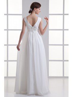 Chiffon V-Neckline Empire line Floor Length Bead Wedding Dress