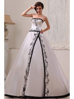 Satin Sweetheart Court Train Ball Gown Wedding Dress with Embroidered