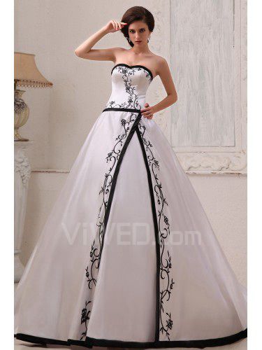 Satin Sweetheart Court Train Ball Gown Wedding Dress with Embroidered