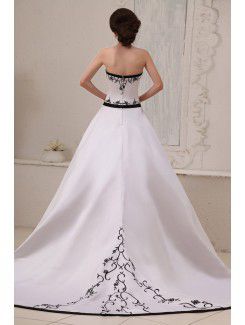 Satin Sweetheart Court Train Ball Gown Wedding Dress with Embroidered