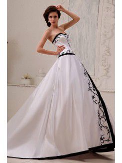 Satin Sweetheart Court Train Ball Gown Wedding Dress with Embroidered