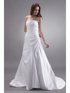 Satin trägerlosen sweep zug a-linie brautkleid mit sicke