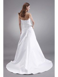 Satin Strapless Sweep Train A-Line Wedding Dress with Beading