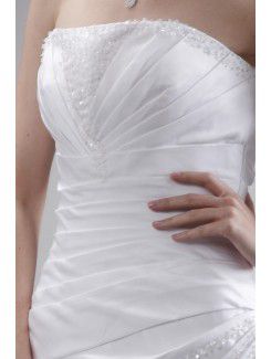 Satin Strapless Sweep Train A-Line Wedding Dress with Beading