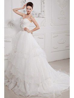 Taffeta and Organza Sweetheart Court Train A-Line Wedding Dress with Sequins Embroidered