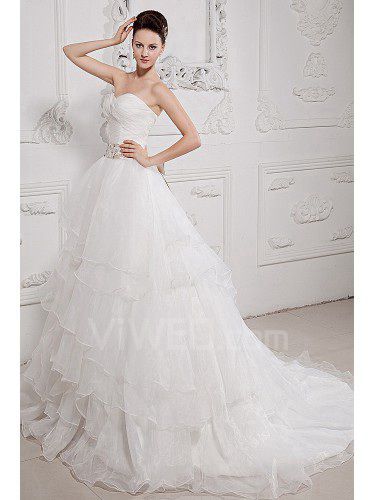 Taft und organza geliebte gericht zug ein-linie brautkleid mit pailletten bestickt