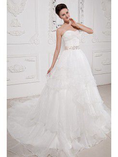 Taffeta and Organza Sweetheart Court Train A-Line Wedding Dress with Sequins Embroidered