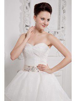 Taffeta and Organza Sweetheart Court Train A-Line Wedding Dress with Sequins Embroidered