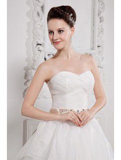 Taffeta and Organza Sweetheart Court Train A-Line Wedding Dress with Sequins Embroidered