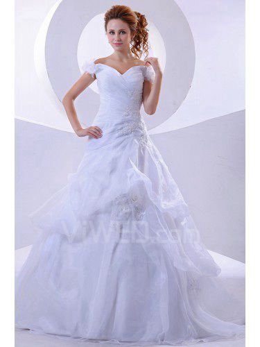 Organza off-the-spalla sweep treno a-line abito da sposa