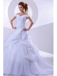 Organza Off-the-Shoulder Sweep Train A-Line Wedding Dress