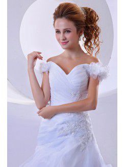 Organza Off-the-Shoulder Sweep Train A-Line Wedding Dress