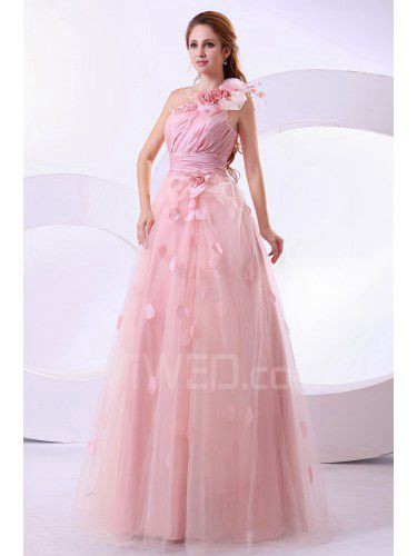 Taffeta One-Shoulder Floor Length A-Line Wedding Dress with Flower Flowers