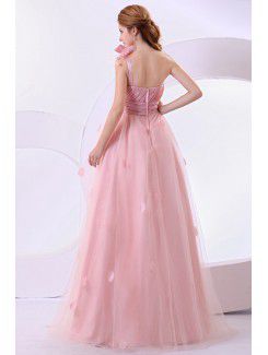 Taffeta One-Shoulder Floor Length A-Line Wedding Dress with Flower Flowers