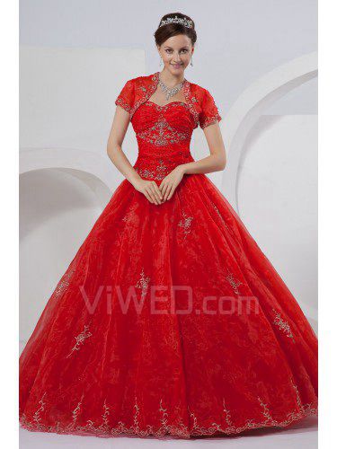 Taffetas sweetheart étage longueur robe de bal de mariage robe avec veste