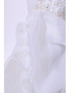 Satin Organza Strapless Chapel Train A-Line Wedding Dress with Ruffle Embroidered