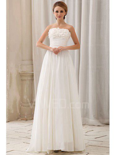 Chiffon Strapless Floor Length A-Line Wedding Dress with Ruffle Flowers