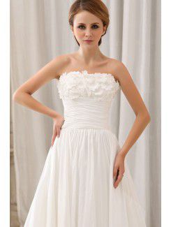 Chiffon Strapless Floor Length A-Line Wedding Dress with Ruffle Flowers