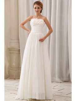 Chiffon Strapless Floor Length A-Line Wedding Dress with Ruffle Flowers