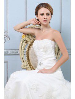 Satin Strapless Court Train A-Line Wedding Dress with Embroidered