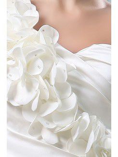 Satin One-Shoulder Court Train A-Line Wedding Dress with Flowers Ruffle