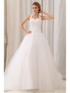 Satin Halter Floor Length A-Line Wedding Dress