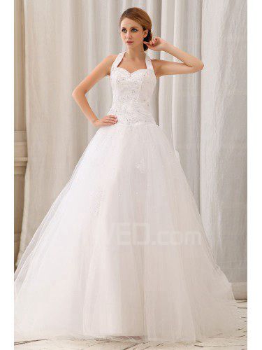 Satin Halter Floor Length A-Line Wedding Dress