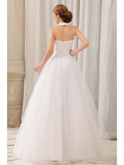 Satin Halter Floor Length A-Line Wedding Dress