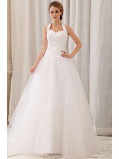 Satin Halter Floor Length A-Line Wedding Dress