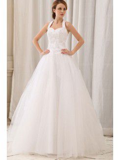 Satin Halter Floor Length A-Line Wedding Dress