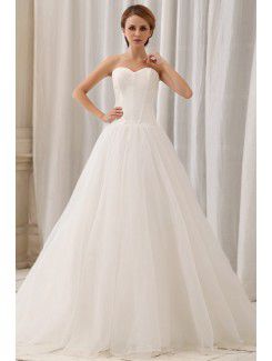 Satin and Chiffon Sweetheart Floor Length A-Line Wedding Dress with Layering