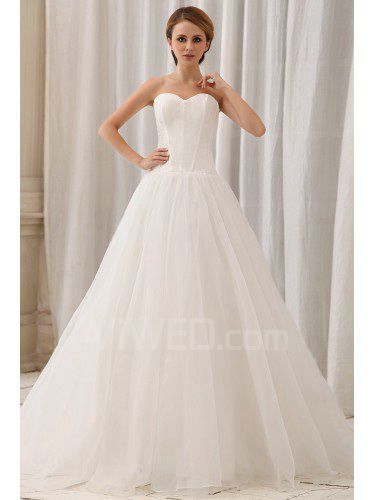 Satin and Chiffon Sweetheart Floor Length A-Line Wedding Dress with Layering