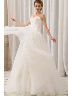 Satin and Chiffon Sweetheart Floor Length A-Line Wedding Dress with Layering