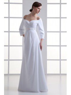 Chiffon Sweetheart Empire line Floor Length Three-quarter Sleeves Wedding Dress