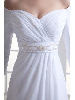 Chiffon Sweetheart Empire line Floor Length Three-quarter Sleeves Wedding Dress