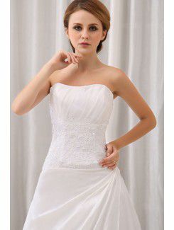 Taffeta Strapless Court Train A-Line Wedding Dress with Ruffle Embroidered