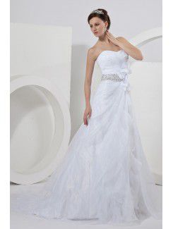 Satin Sweetheart Chapel Train A-Line Wedding Dress with Flower and Sequins