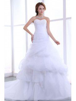 Organza Sweetheart Chapel Train A-Line Wedding Dress with Embroidered Ruffle