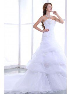 Organza Sweetheart Chapel Train A-Line Wedding Dress with Embroidered Ruffle