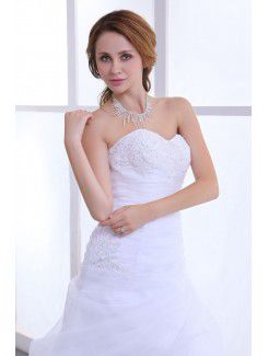 Organza Sweetheart Chapel Train A-Line Wedding Dress with Embroidered Ruffle