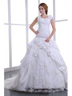 Taffeta Straps Cathedral Train Ball Gown Wedding Dress