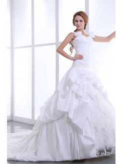 Taffeta Straps Cathedral Train Ball Gown Wedding Dress