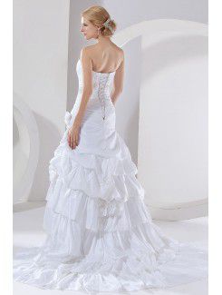 Taffeta Sweetheart Court Train A-Line Wedding Dress with Ruched Flower